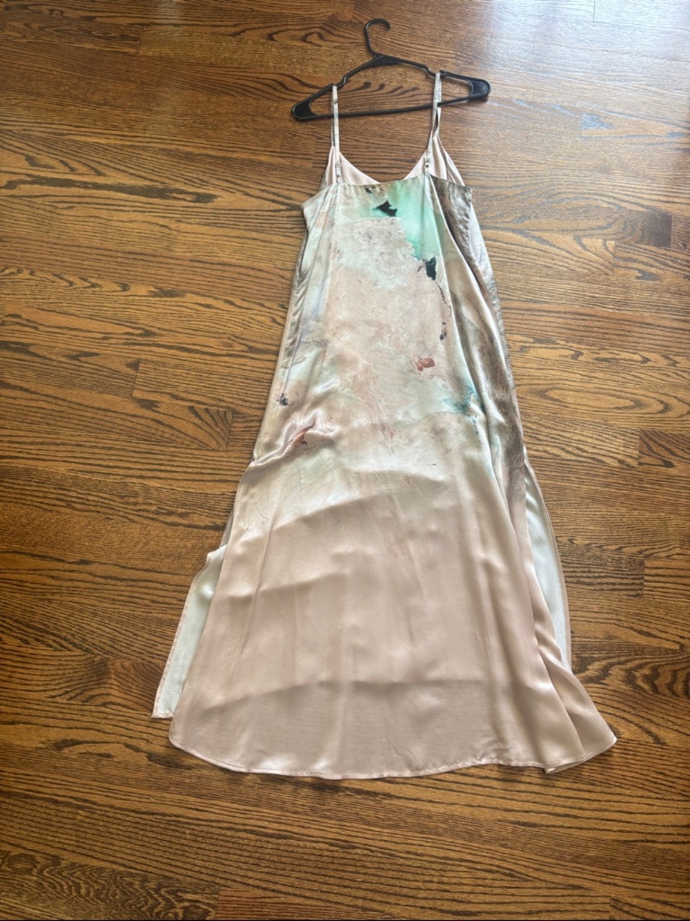 All Saints size 4 silk Slip Dress in Blush with Abstract Mint Accents - Picture 4 of 6